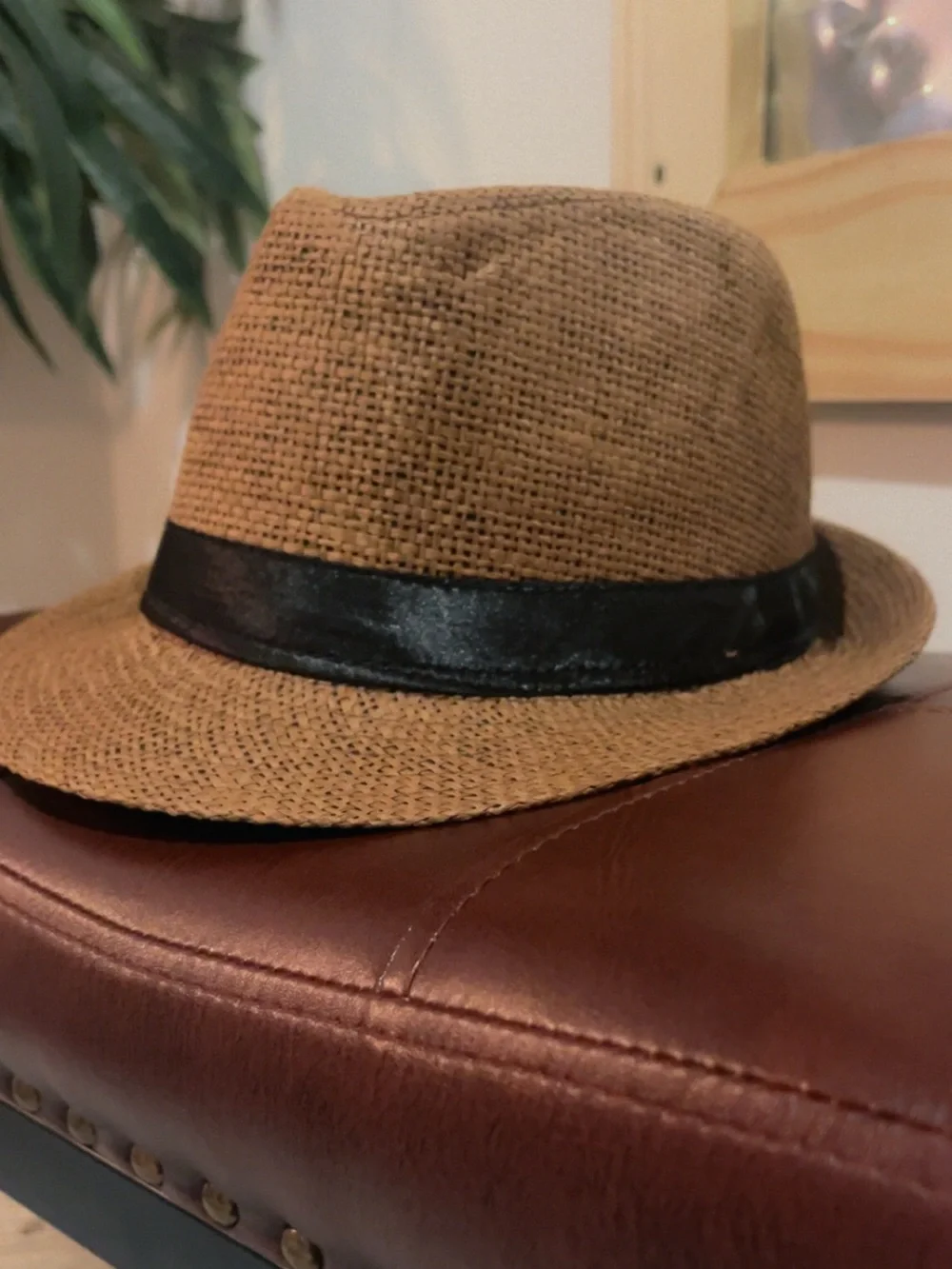 Straw Fedora Hat with Black Band